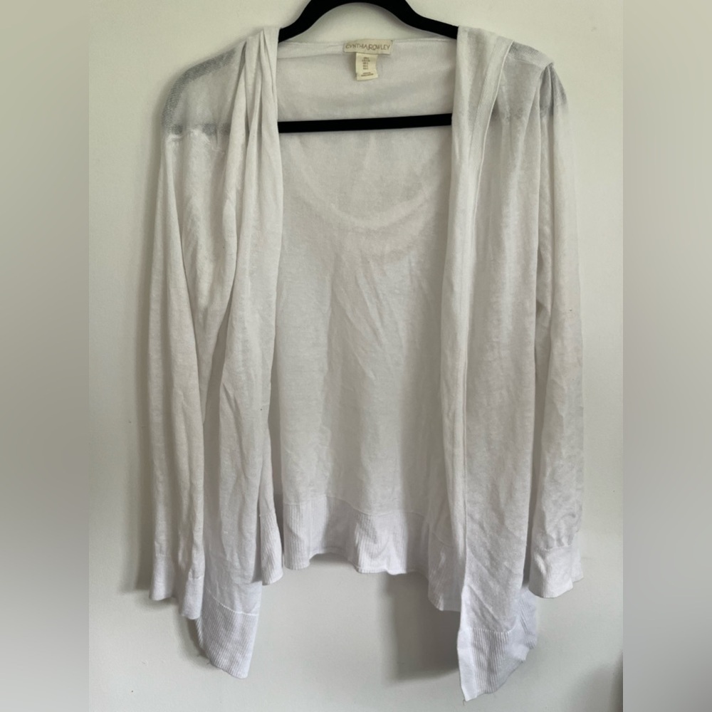 Cynthia Rowley White Linen Blend Open Front Beachy Hooded Cardigan Top - Large